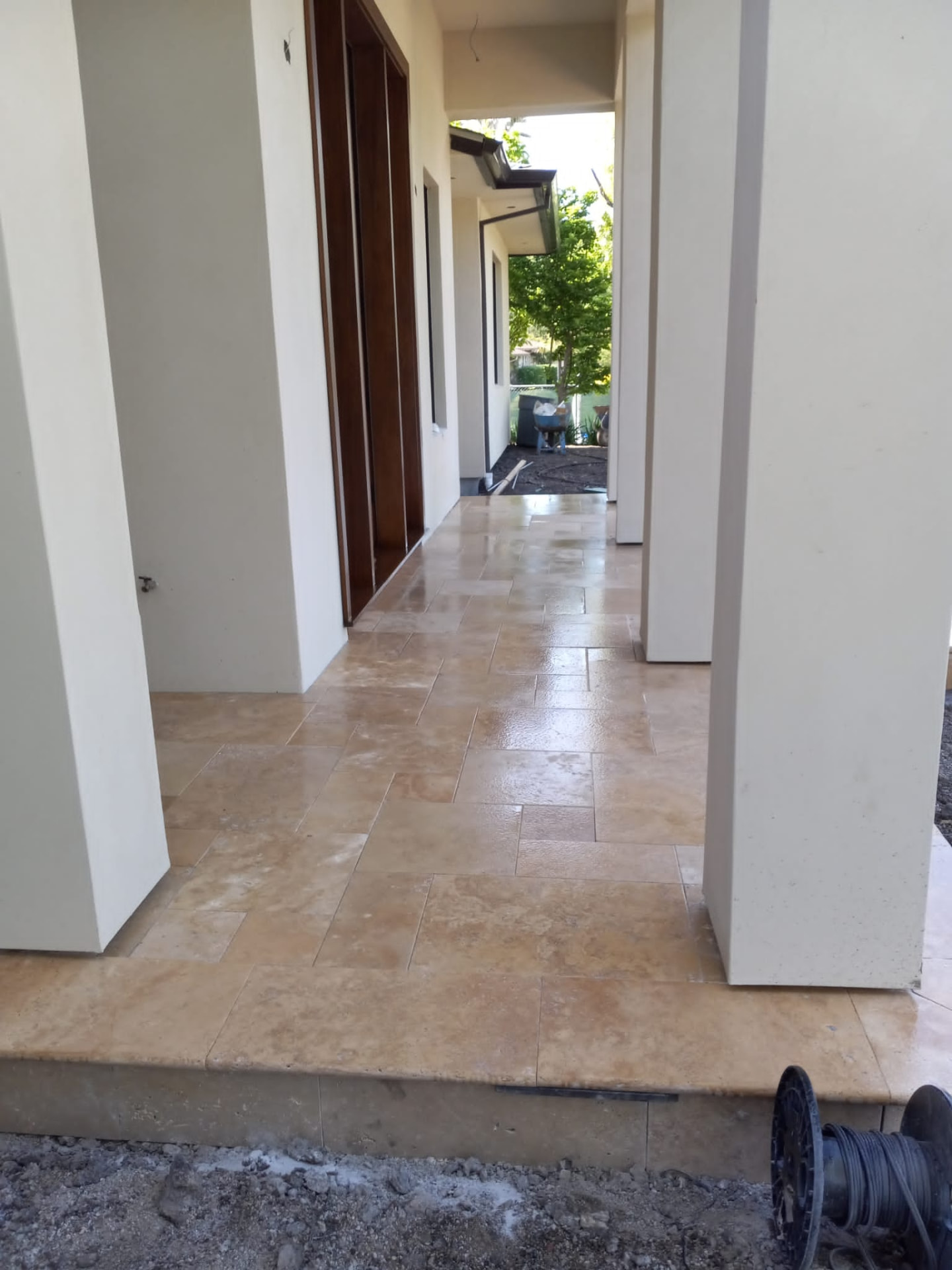 Paver walkway installation in progress